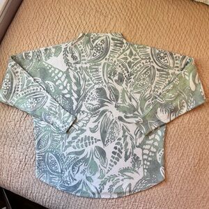 Sioni Greenery Print Super Soft Mock-Neck Sweater, Cream & Green, M, EUC!